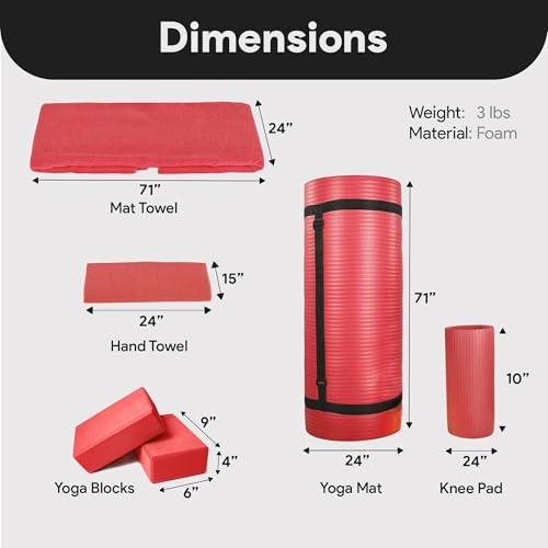 Image of BalanceFrom 7-Piece Yoga Set with 71x24x0.5 Inches Extra Thick Mat and Carrying Sling - Includes 2 Blocks, Stretch Strap, 2 Towels, and Knee Pad for Home, Studio, and Gym Workouts