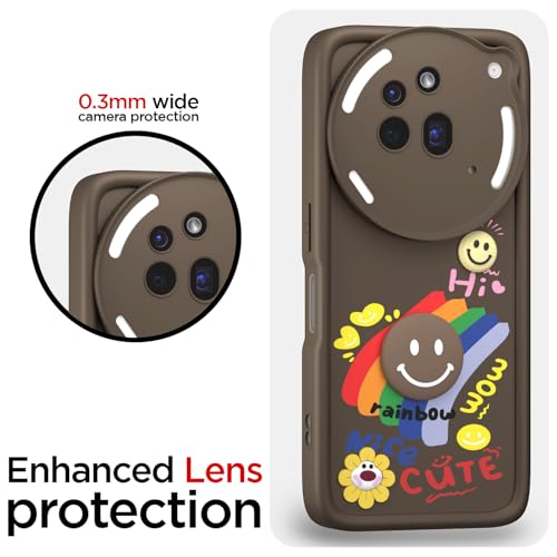 Image of Pikkme Back Cover for Nothing Phone 3a Pro 5G | Soft Silicone| Cute Rainbow Smile & 3D Cartoon Flower Design | Shockproof Raised Camera Protection Bumper Case (Brown)