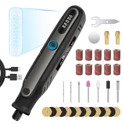 HARDELL Herramienta multifunción con pantalla digital, 4 V, juego de herramientas giratorias con 37 accesorios, ideal para grabado y pulido