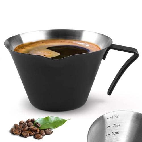 100ml Stainless Steel Espresso Measuring Cup with Handle - Double V-Shaped Spout Metal Jug for Coffee and Milk