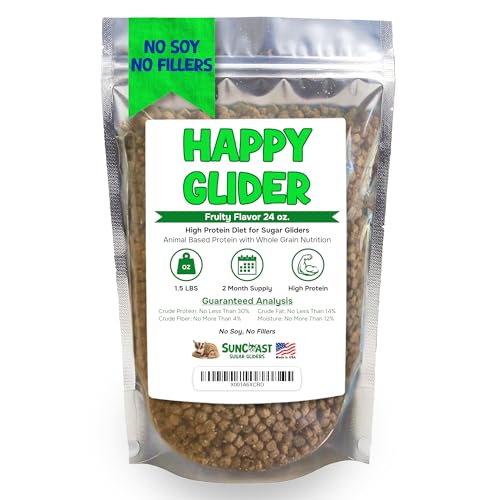 Happy Glider Premium Sugar Glider Food - High Protein Calcium Vitamins and Minerals Complete Nutrition for Small Animals and Exotic Pets 2 Months Supply - Fruity 1.5 lbs