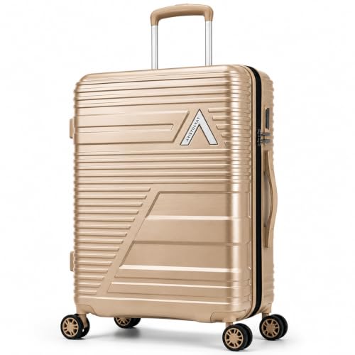 Image of Aristocrat Lineo Polycarbonate (Champagne, 55 Centimeter) | Shell Luggage with Combination Lock Dual Wheel Antitheft Zipper Spacious Interior