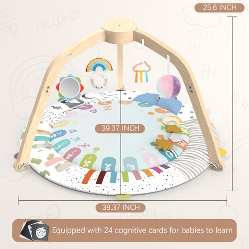 Omzer Wooden Baby Play Gym: Baby Activity Mat with 5 Developmental Zones - Baby Gyms & Playmats with 4 Hanging Sensory Toys - Baby Play Mat for Baby Essentials & Motor Skills - Thumbnail 7