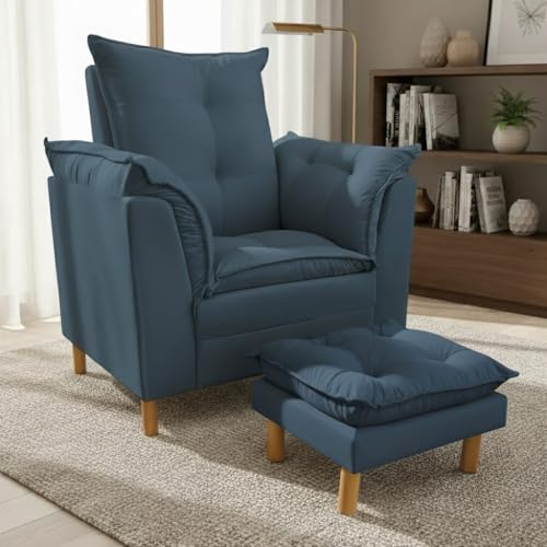 Poltrona Amamentação com Puff - Conforto, Leitura e Descanso (Azul Marinho)