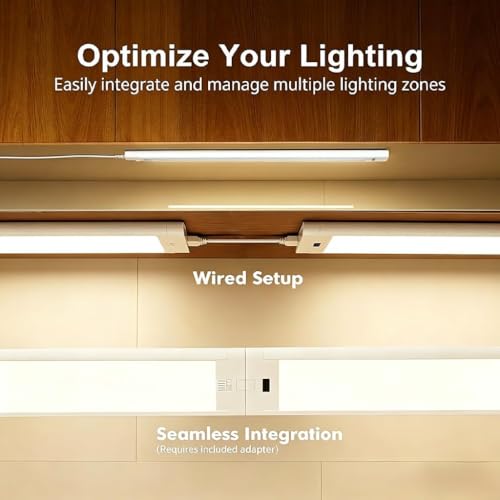 Image of 18 Inch Under Cabinet Lights Plug in, Wave Sensor LED Kitchen Lights Under Cabinet 5CCT Stepless Dimmable Counter Lighting, Aluminum Linkable Workbench Light Bar Over Sink 450LM 8W（NEW）