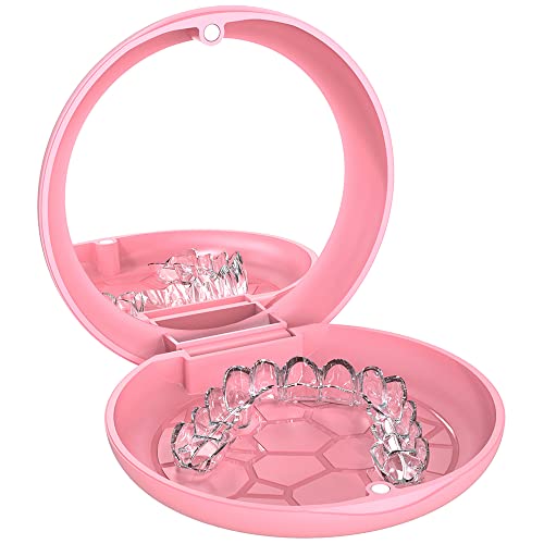 Argomax - Upgrated Retainer Mouth Guards Travel Case With Mirror Inside - Pink #TOP7