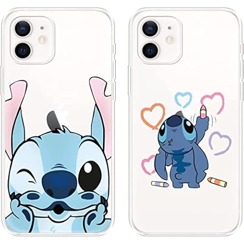 Omyzo [2 pieces] Case Compatible with iPhone 12/12 Pro Case 6,1 inch,Stitch Kawaii Cute Cartoon Anime Character Design Phone Cover Soft TPU Silicone Shockproof Transparent Protective Case Cover