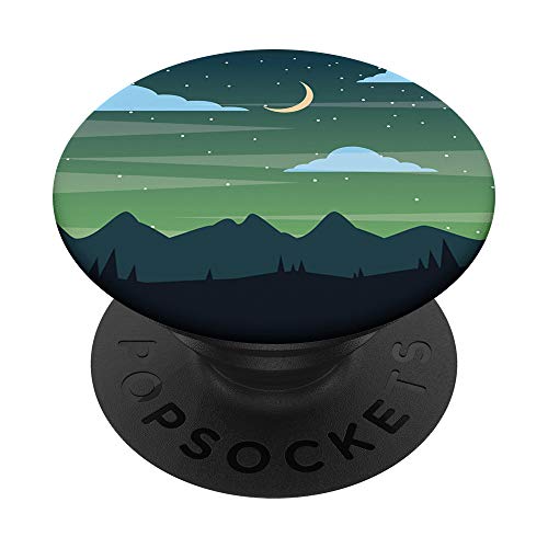 Moon Night Pop Mount Socket Montaña Arte Árbol de Trabajo Verde Azulado PopSockets PopGrip Intercambiable