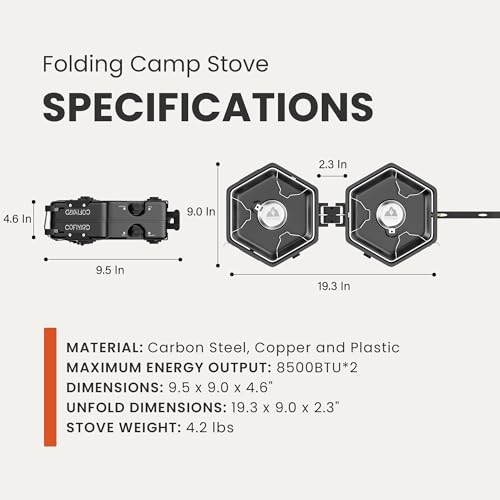 Propane 2 Burner Camping Stove with Carrying Bag, Portable Folding Gas Stove for Camping, Backpacking Camp Stove for Outdoor Cooking, With 17,000 BTU Adjustable Burners for BBQ, Tailgating Black