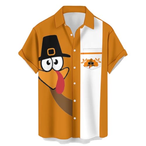 Chemise de bowling hawaïenne à manches courtes vintage pour homme - Chemise boutonnée hawaïenne, Amusant pour Thanksgiving, 4XL