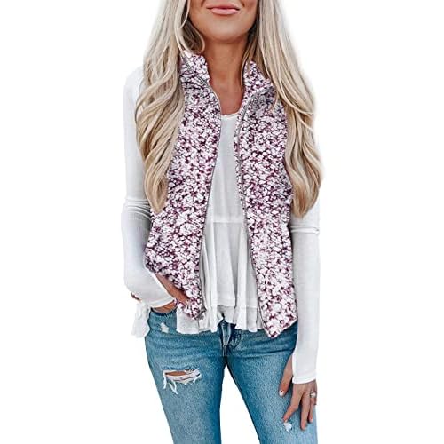 LOMON Womens Fuzzy Sherpa Fleece Jacket Lightweight Vest Cozy Sleeveless Cardigan Zipper Waistcoat Outerwear with Pocket P-purple Small