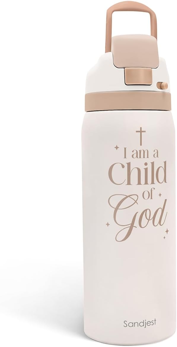 Christian Insulated Stainless Steel Water Bottle with Straw for Sports and Travel, Child of God, 32oz, Gifts for Women Girls Friends Teens Birthday Christmas