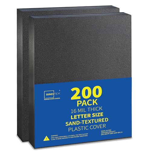 Image of Binditek 16 Mil Sand-Textured Binding Covers, Letter Size, Black, 200 Pack