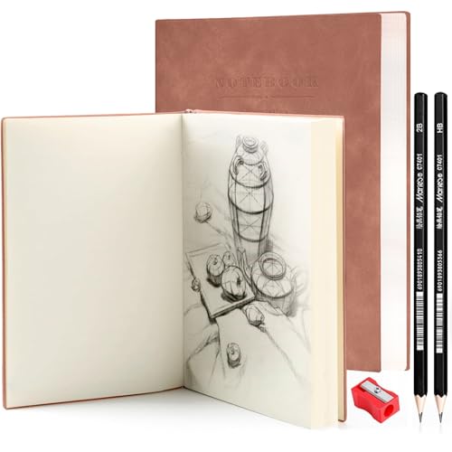 Reviews de Blocs y cuadernos de dibujo . 39 2 Pcs Cuaderno de Dibujo A5,Libreta Hojas Blancas con Páinas Giratorias de 360°-180hojas/360páginas Con 2 Lápices de Dibujo(HB+2B)+1Sacapuntas,Funda Impermeable de Cuero Suave...