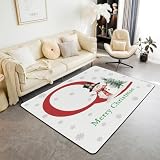Homewish Alfombra de área de Feliz Navidad de 100 x 150 cm para dormitorio, alfombras personalizadas con iniciales de muñeco de nieve, para sala de estar, colcha mágica de copo de nieve, no se