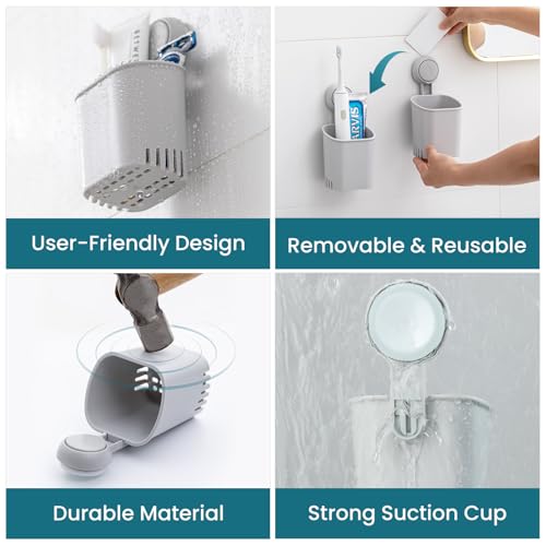 Image of TAILI Suction Cup Toothbrush Holders for Bathroom Wall 2Pack, Gray