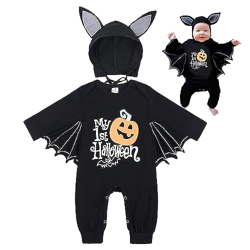 SPERMUOY Disfraz halloween bebe,Disfraz murcielago bebe Halloween Bat Jumpsu Disfraz Murcielago Bebe, Disfraz Halloween Bebé disfraz bebe murcielago Disfraces Halloween Bebe para Bebe, 0-18 Meses-90