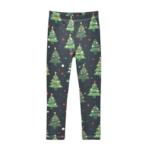 Green Christmas Tree Polka Dots Girls Leggings Ultra Soft Compression Yoga Gym Pants for Kids 4-10T