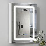 ARTETHYS Bathroom Mirror Cabinets, 70x50cm Bathroom Wall Cabinets with 3 Color LED Lights and Charging Station, Mirrored Bathroom Cabinet with Demister, Shaver Socket, Adjustable Shelves
