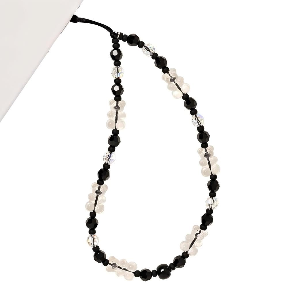 WCCH Beaded Phone Charm Y2K Kawaii Handmade Acrylic Phone Lanyard Wrist Strap for Camera Bag Airpods Keychain Charm Gold and White Pearls — view 17