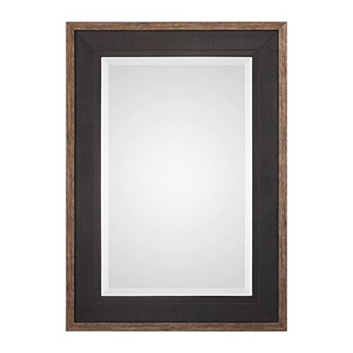My Swanky Home Rustic Black Bronze Classic Pine Wood Wall Mirror | 42" Vanity Textured Mesh #TOP24