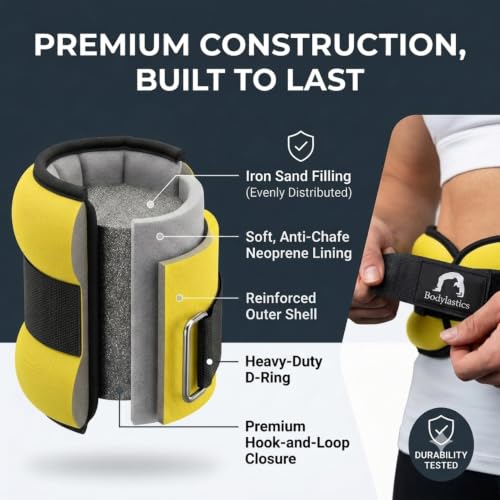 Image of Bodylastics Ankle & Wrist Weights Pair for Legs & Arms, Neoprene Adjustable Strap for Men & Women, Soft & Durable for Fitness, Walking, Jogging, Aerobics, Gym & Strength Training