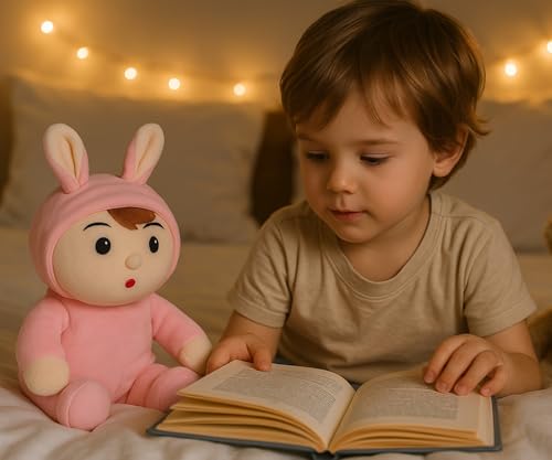 Image of Pink Bunny Baby Plush Toy for Kids Super Soft Stuffed Doll with Cute Character Face Bunny Ears Hood & Lying Body Perfect Birthday GiftBuddy Collectible Plush for Girls and Boys (30 cm)