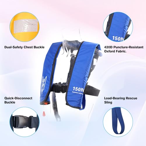 Image of Inflatable Life-Jacket for Adults| Life-Vest Inflation-PFD with Whistle| Automatic & Manual Lightweight Supports up to 300 lbs for Kayaking Fishing Boating