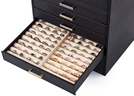 Meerveil Large Jewellery Box, Woman 10 Layer Extra Large Jewellery Box, Adjustable PU Leather Jewellery Storage Display Box, Multiple Storage Compartments, for Necklaces, Earrings, Bracelets