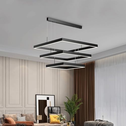 Plafond à intensité variable carré LED MOCHAMIK noir pour salle à manger et salon modern