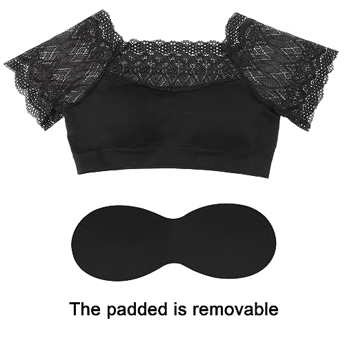 Image of DRESHOW Lace Bralette Tank Tops Wireless Bra Lace Crop Top Removeable Pads Yoga Sports Bra Undershirt for Women & Teens 110-165 Lbs