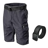 LOOGU Quick Dry Tactical Shorts for Men Outdoor Cargo Shorts Hiking Golf Casual with Zip Pockets Nylon Belt Grey 34