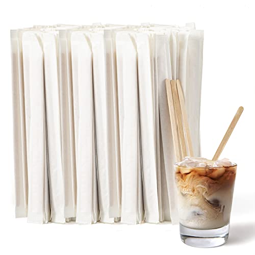 1000 Pcs Coffee Stirrers 5.5 Inch Wood Coffee Stir Sticks Individually Wrapped Wooden Stir Sticks Disposable Wood Stir Sticks Eco-Friendly Wood Coffee Stir Sticks for Coffee Cocktail (1000 PCS)