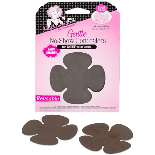 Hollywood Fashion Secrets Nipple Covers for Women – Gentle No Show Concealers, Invisible Nipple Pasties, Hypoallergenic Adhesive Silicone Sticky Breast Petals, Deep Skin Tone, 4 Pairs