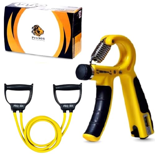Image of PRO365 Adjustable Hand Gripper with Counter (5-60Kg) + Resistance Toning Tube | Grip Strength Trainer for Wrist, Forearm & Hands | Latex Fitness Tube Combo | Home Workout Equipment | 1 Year Brand Warranty