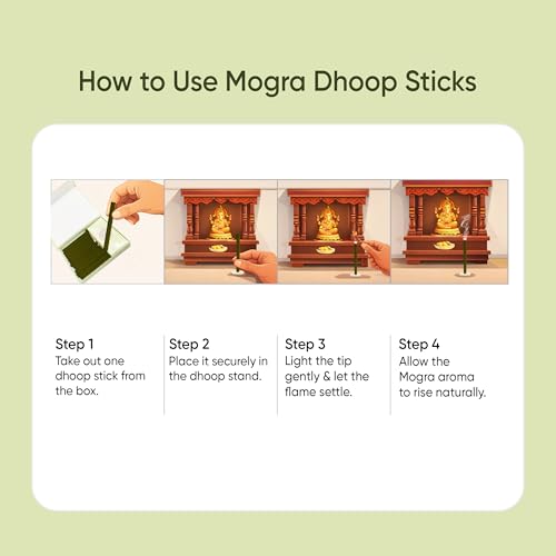Image of Pure Mogra Dhoop Sticks I Bambooless & Charcoal-Free | 40 Long Sticks with Dharma Rath Chakra Dhoop Stand | Pure Natural Mogra Chandan Aroma for Pooja, Meditation & Havan