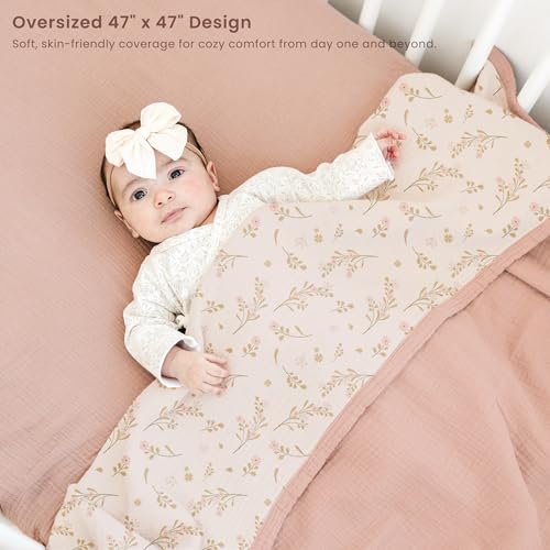 Image of Konssy Muslin Baby Blankets, Super Soft 100% Cotton Crib Blanket | Soft Lightweight Nursery Swaddling Wrap for Girls Boys, Infant Toddler, 47 X 47 In, Floral