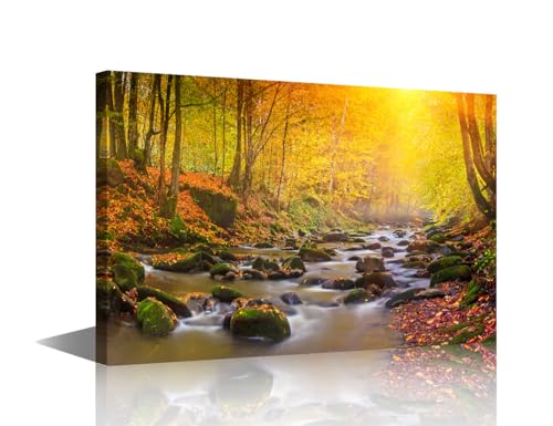 Peinture paysage rivière d'automne impression toile de prestige