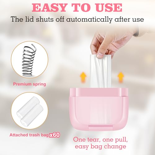 Image of Car Trash Can with Lid, Built-in Storage Garbage Bag, Leakproof Vehicle Trash, Car Accessories for Interior, Mini Garbage Bin for Automotive, Office, Kitchen, Bedroom, with 60pcs Trash Bags,2Pcs