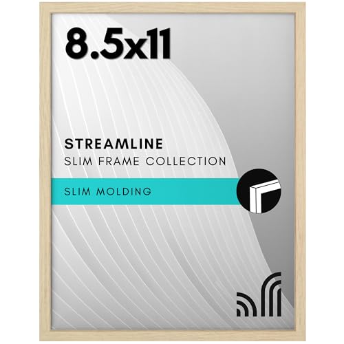 Americanflat 8.5x11 Picture Frame with Shatter-Resistant Glass - Streamline Collection - Thin Border Picture Frame for Tabletop and Wall - Hanging Hardware and Easel Stand Included - Natural Oak