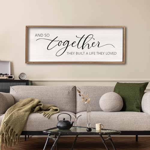comurdyo And So Together They Built A Life They Loved Sign 32&rdquo;X12&rdquo; Master Bedroom Above Bed Wall Decor Large Framed Wood Farmhouse for Over Bed Bedside Wall Art for Love Sign Decor (Wood)