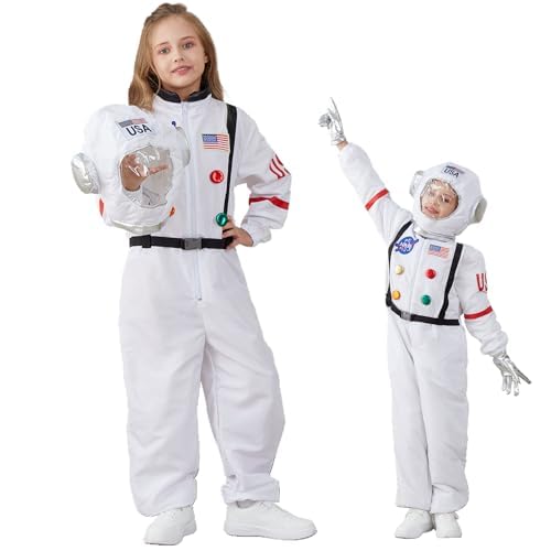 LANGXUN Kids Astronaut Halloween Costume Set, Boys Girls Space Suit Dress Up, Toddler Pilot Jumpsuit for Themed Party 4-5 YRS Lightweight Spacesuit