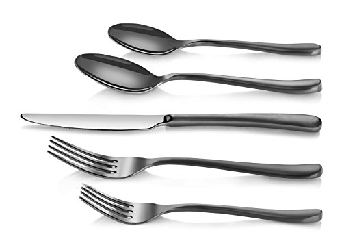Artaste 57003 Rain Ii Forged 18/10 Stainless Steel Flatware 20-Piece Set, Black Finished, Service For 4 #TOP2