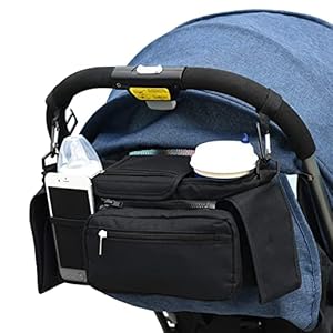 Saponhonix Kinderwagen Organizer Universal mit Isolierten Getränkehalter/Becherhalter, Kinderwagentasche Babytasche Wickeltasche Organizer, Buggy Kinderwagentasche Zubehör mit Reißverschlusstasche