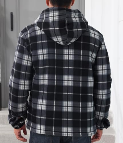 Men’s Full Zip Up Hoodie Heavyweight Sherpa Fleece Lined Hoodies Flannel Warm Winter Plaid Jacket Thick Coat with Pockets2