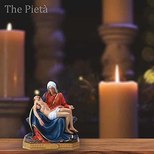 Qianling 8.6" H Full-Color La Pieta Figure Statue, Religion Collection Pietà Mary And Jesus Statue, Religion Gift Resin La Pieta Sculpture And Figurines, Suitable For Religious Decor And Home Decor #TOP5