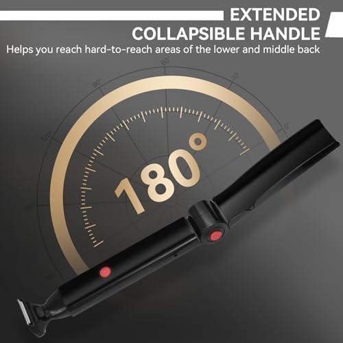 ZOMU Ultimate PRO Back Shavers for Men Body Shaver with Adjustable Extreme Reach Handle, Body Groomers Men's Electric Back Shaver with Nose Hair Trimmer Set and 2 Shock Absorber Flex Heads - Black