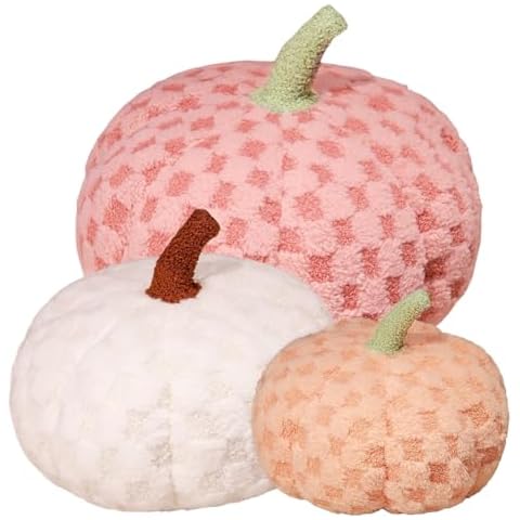 Lamb Fleece Pumpkin Throw Pillows, Ultra Soft Fluffy 3D Pumpkin Shaped Cushion Fall Halloween Home Decoration (B, 3 Pcs) Cover