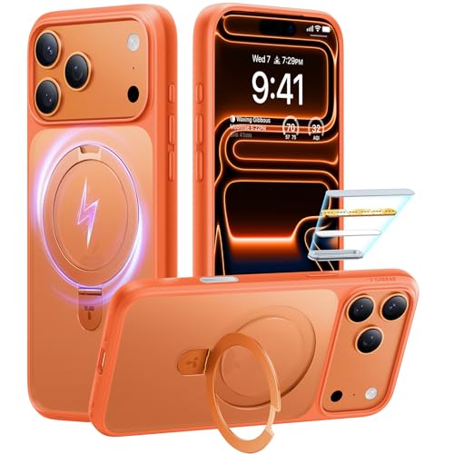 Image of TORRAS for iPhone 17 Pro Case Magnetic Stand, 4X Military Drop Protection | Fit for MagSafe, Camera Control, Slim Phone Case for iPhone 17 Pro with Kickstand, Translucent Matte Cover 6.3 inch Cosmic Orange