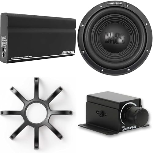 Alpine W10S4 10-Inch Bass Subwoofer w/Grill, KTA-200M Mono Amplifier & Rux-Knob Bundle